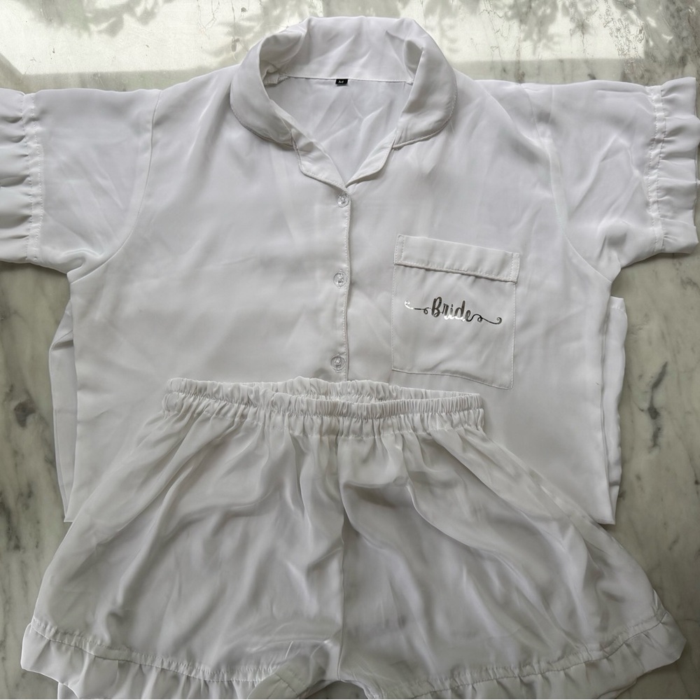 Sliver Bride White Button-Up Pajama Set